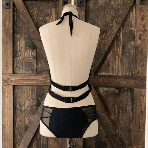 Top melon black strappy monokini Beautiful Open Front Teddy With Halter swimsuit - Picture 4 of 10